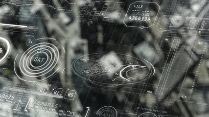 Futuristic head-up display showing city map and data analysis - Powered by Adobe