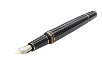 Stylish black fountain black pen vintage style isolated on cut out PNG or transparent background. Realistic equipment stationery template pattern. Fountain pen is that can hold ink in cartridge.