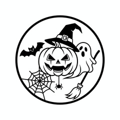 Cute Halloween BOO! Typography with Ghosts, Pumpkin, and Bats Silhouette Graphic Design