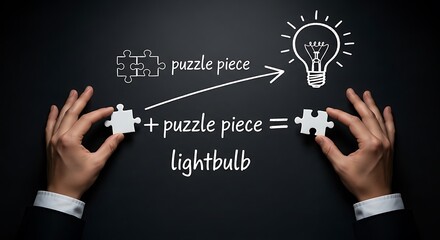 Business creativity concept with puzzle pieces leading to lightbulb illustration