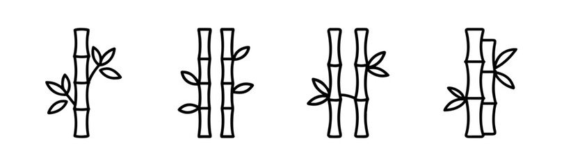 Simple outline bamboo stalks with leaves icon set natural plant elements for design