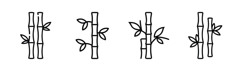 Four simple stylized bamboo stalk designs with leaves for decorative purposes