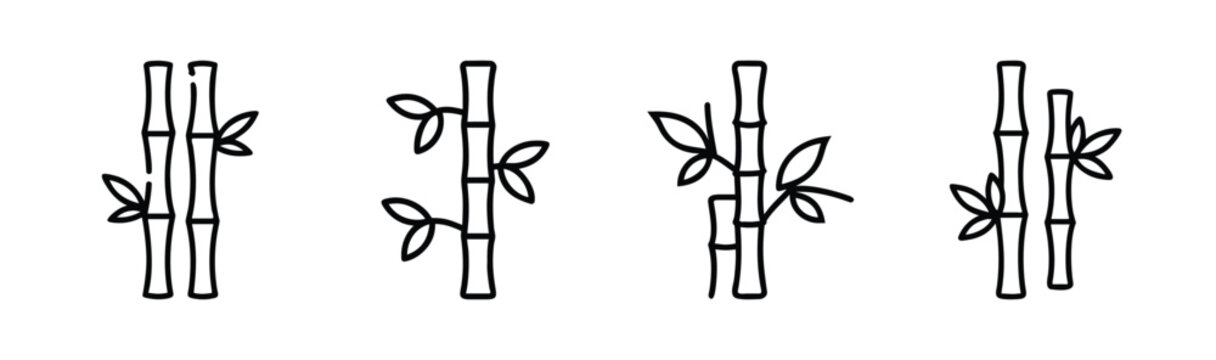 Four simple stylized bamboo stalk designs with leaves for decorative purposes