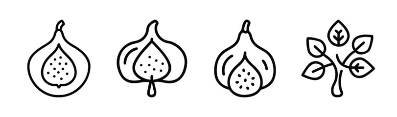 Fig fruit and leaf line art icons set simple organic food symbols for design