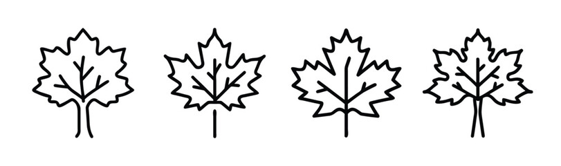 Fototapeta premium Four distinct maple leaf outline designs ideal for autumnal themes and nature graphics