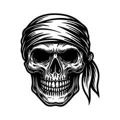 Pirate Skull Bandana Vector | Gothic Skull Illustration | Vintage Tattoo Art | Biker Rebel Design | Halloween Horror Graphic