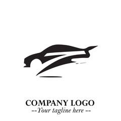 Car Running Fast Logo Symbol in Black on the White Background with Dynamic Speed Design