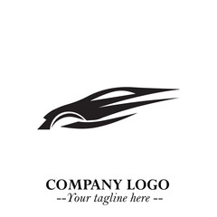 Obraz premium Car Running Fast Logo Symbol in Black on the White Background with Dynamic Speed Design