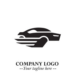 Car Running Fast Logo Symbol in Black on the White Background with Dynamic Speed Design
