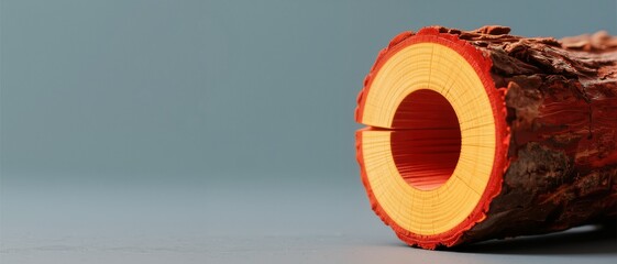 Cross-section of a hollow tree trunk with visible inner wood rings and bark texture