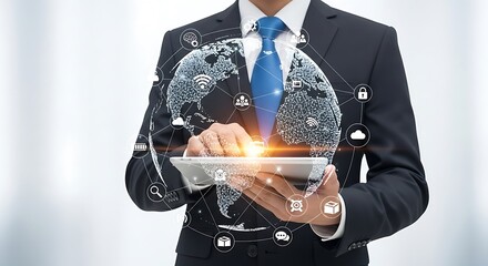 Global business connectivity networking and communication technology concept with businessman