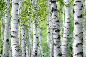 Textured wallpaper of birch trunks in white tones with linear bark pattern, great for nature-inspired design projects