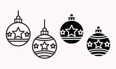 Christmas Ornaments with Stars Festive Holiday Decoration Icon Set