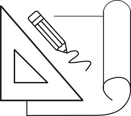 Architectural Design Blueprint Icon with Pencil and Triangle Ruler for Engineering and Construction Projects line.