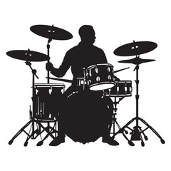 set of black drummer musician drumming drums vector silhouettes isolated on white background