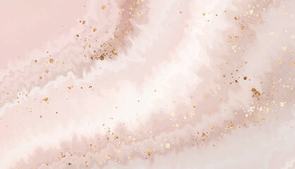 Elegant rose quartz background design with geode texture and gold sequins.