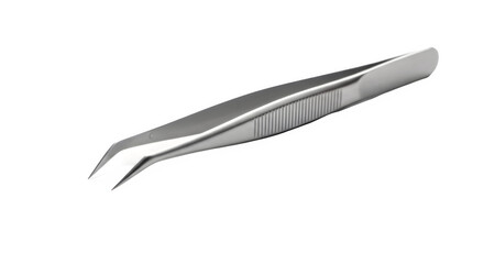 Angled metal tweezers precision instrument for beauty and medical applications isolated on white background