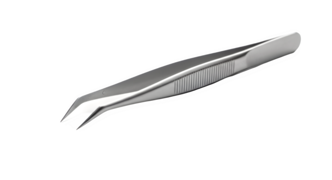 Angled metal tweezers precision instrument for beauty and medical applications isolated on white background