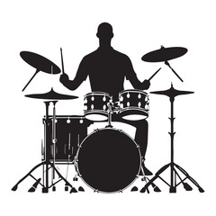 set of black drummer musician drumming drums vector silhouettes isolated on white background