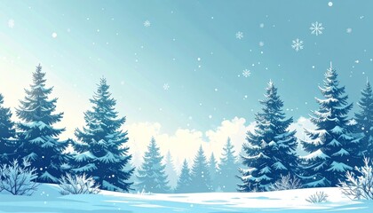 Fototapeta premium Digital illustration of snowflakes falling against winter landscape with trees