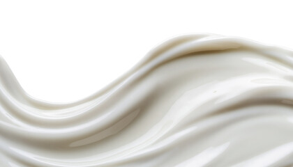 Obraz premium A smooth, flowing wave of white cream or sauce against a black background, creating a visually appealing texture.