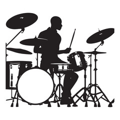 set of black drummer musician drumming drums vector silhouettes isolated on white background
