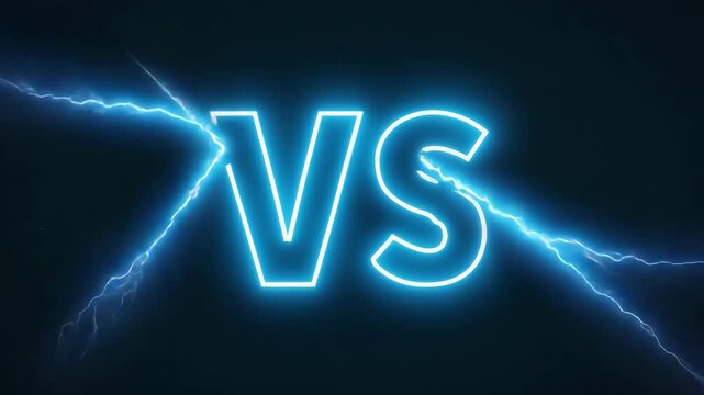 Dynamic blue neon vs letters with energetic lightning bolts, representing a powerful and intense competition or conflict
