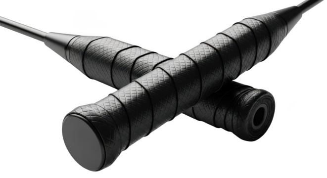 Close up of black badminton racket grip, sports equipment for playing badminton game isolated on transparent background