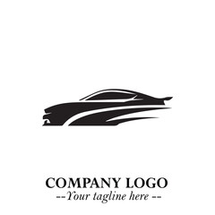 Car Running Fast Logo Symbol in Black on the White Background with Dynamic Speed Design