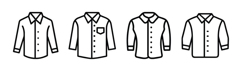 Four button down shirts line art graphic representation apparel clothing collection