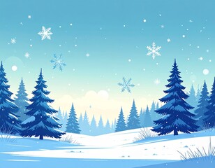 Obraz premium Digital illustration of snowflakes falling against winter landscape with trees