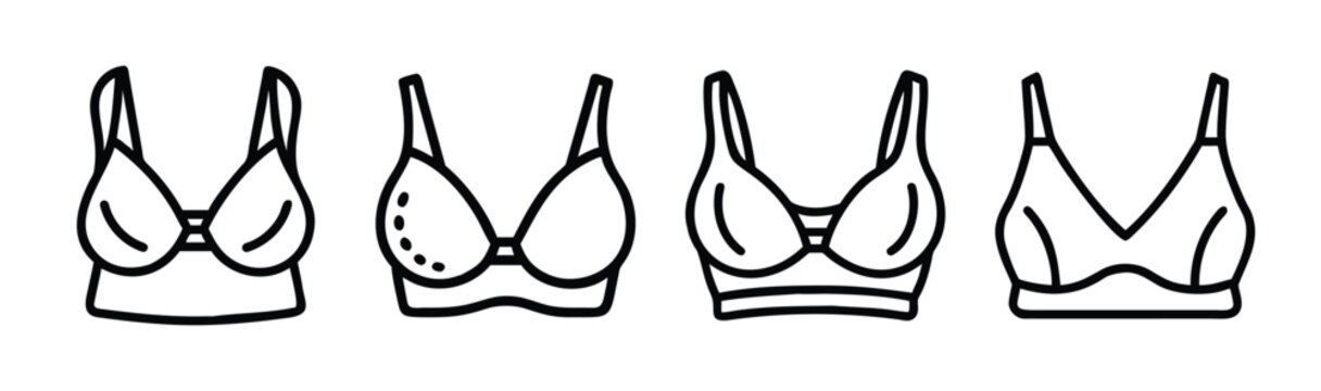 Collection of line art bralettes showing different styles and designs perfect for fashion sketches