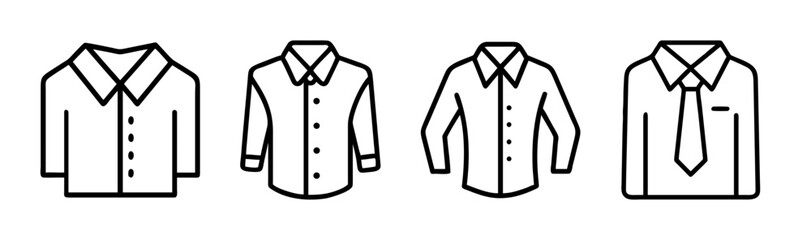 Collection of four sketched button-up shirts and one with a tie for formal attire