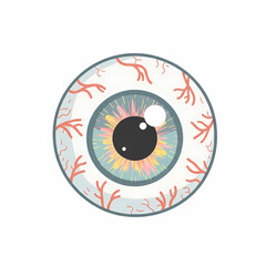 Colorful human eye illustration with detailed veins and iris design  