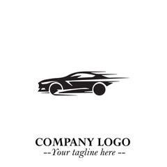 Car Running Fast Logo Symbol in Black on the White Background with Dynamic Speed Design