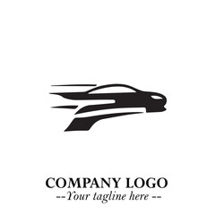 Car Running Fast Logo Symbol in Black on the White Background with Dynamic Speed Design