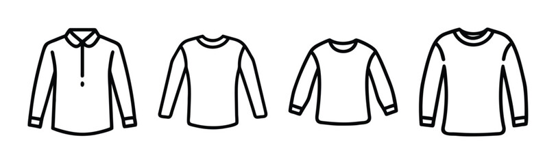 Collection of four outline long sleeve shirts showing different styles and necklines
