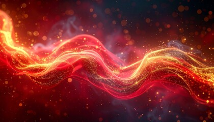 Obraz premium Abstract red and orange flowing energy, wave-like motion, dynamic design, glowing particles