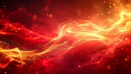 Fototapeta premium Fiery Abstract Background with Glowing Particles and Energetic Waves in Red and Gold