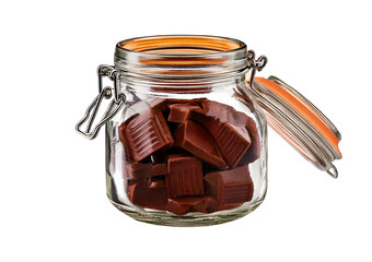 Glass jar with chocolate isolated on transparent or white background