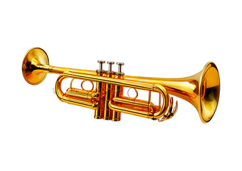 Fototapeta premium Golden shiny new metallic brass trumpet music instrument isolated on transparent or white background