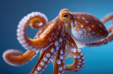 Close-up of a vibrant octopus with detailed textures and colorful patterns underwater