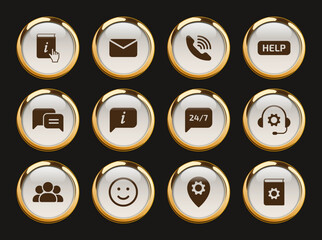 support gold rimmed vector icons. support icon set for web, mobile apps, ui design and print