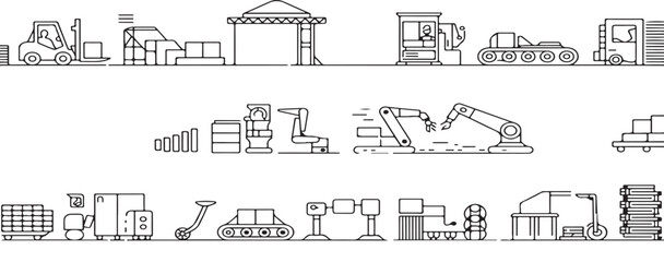 logistics icons, warehouse icons, shipping, delivery, transport, cargo, freight, supply chain, inventory, storage, distribution, line icons, outline icons, minimal, thin line, vector, black and white,