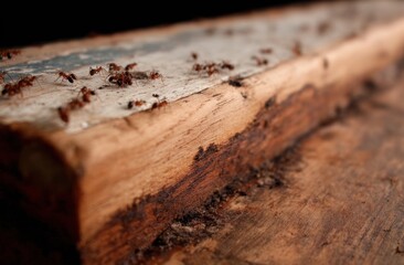 Close-up of a weathered wooden plank with darkened edges and textured