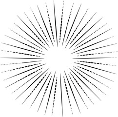 Abstract radial burst design element with lines radiating outwards, creating a dynamic effect