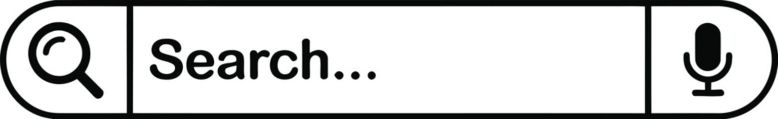 Modern search bar UI element with a magnifying glass icon for text search and a microphone icon for voice input, ideal for digital navigation and application design