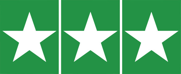 Three bright white five-pointed stars on vibrant kelly green backgrounds. A clean, modern graphic element signifying excellence, quality, and achievement