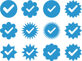 Collection of blue checkmark icons representing verification, approval, and confirmation in various designs
