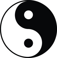 Classic black and white Yin Yang symbol representing balance and harmony, a simple circular icon with contrasting dots in a S-shaped curve